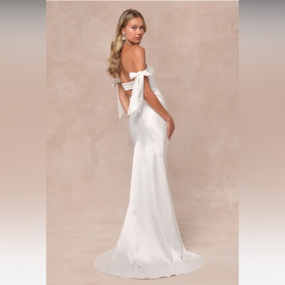 NWT Lulus Elegant White Off-Shoulder Gown
